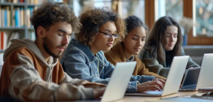 A lifestyle stock photography of diverse individuals engaged in online learning, each in different poses that highlight their unique learning styles, set in cozy home environments with modern decor, featuring a mix of laptops, tablets, and notebooks, with soft natural lighting streaming in from windows, framed in a balanced composition that showcases a sense of comfort and concentration, refined with vivid details of personal study spaces, evoking a mood of focus and adaptability, captured with a slightly elevated camera angle to encompass the entire scene. --ar 3:2 --no text, fonts, letters, watermark, words, typography, slogans, signature, camera --v 6.0 --s 250